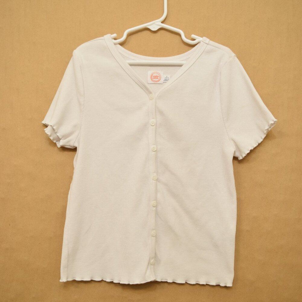 Wonder Nation White Button-Front Ribbed Tee | Size L (10–12)